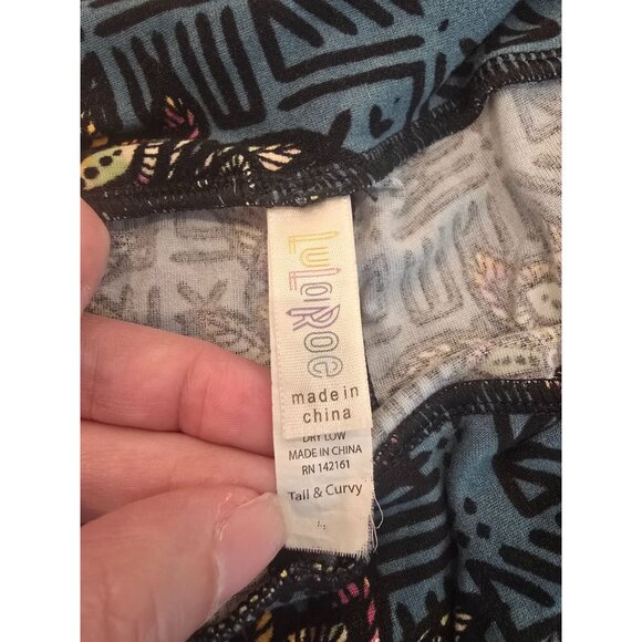 Lularoe Tall & Curvy Leggings Blue & Black Geometric And Floral Print Soft Stret - Picture 3 of 6
